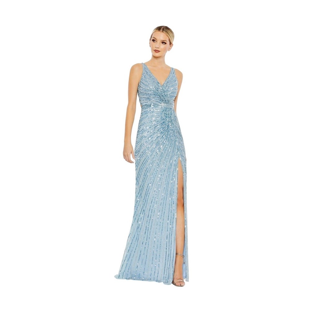 Mac Duggal 5685 Light Blue Sleeveless Sequin Gown Light Size 12 $498